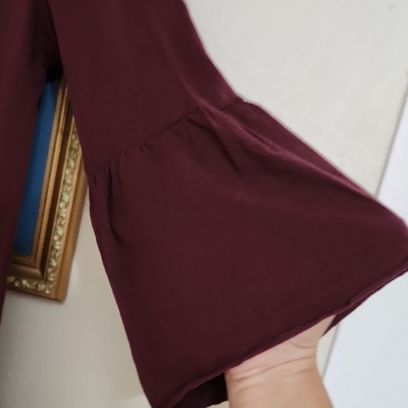 Maroon Fall Floral Embroidered Blouse Peasant Cottagecore M - Picture 7 of 11